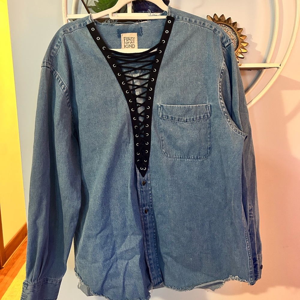 Furst of a kind vintage‎ denim shirt distressed destroyed whimsigoth grunge Y2K